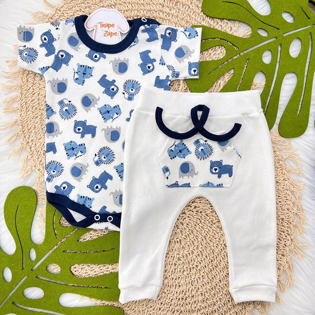 Conj Body Safari - Branco e Azul Jeans